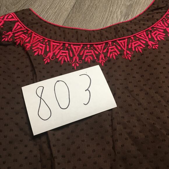 Rungolee Womens Embroidered Embellished Tunic Top Side Slit Brown Pink - Picture 11 of 11